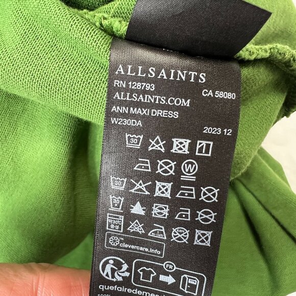 ALL SAINTS Anna Maxi T-Shirt Dress Modern Cotton Side Slits Shapeless Green US 4 - Picture 14 of 14